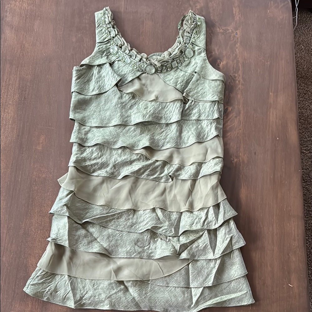 SL Fashions Green Embellished Tiered Mini Dress